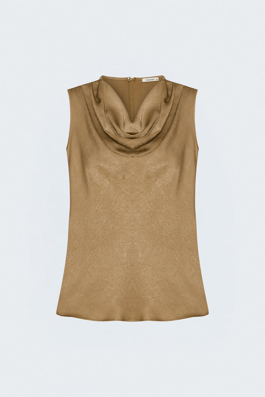 Sateen Blouse en satin à col dégagé - Camel