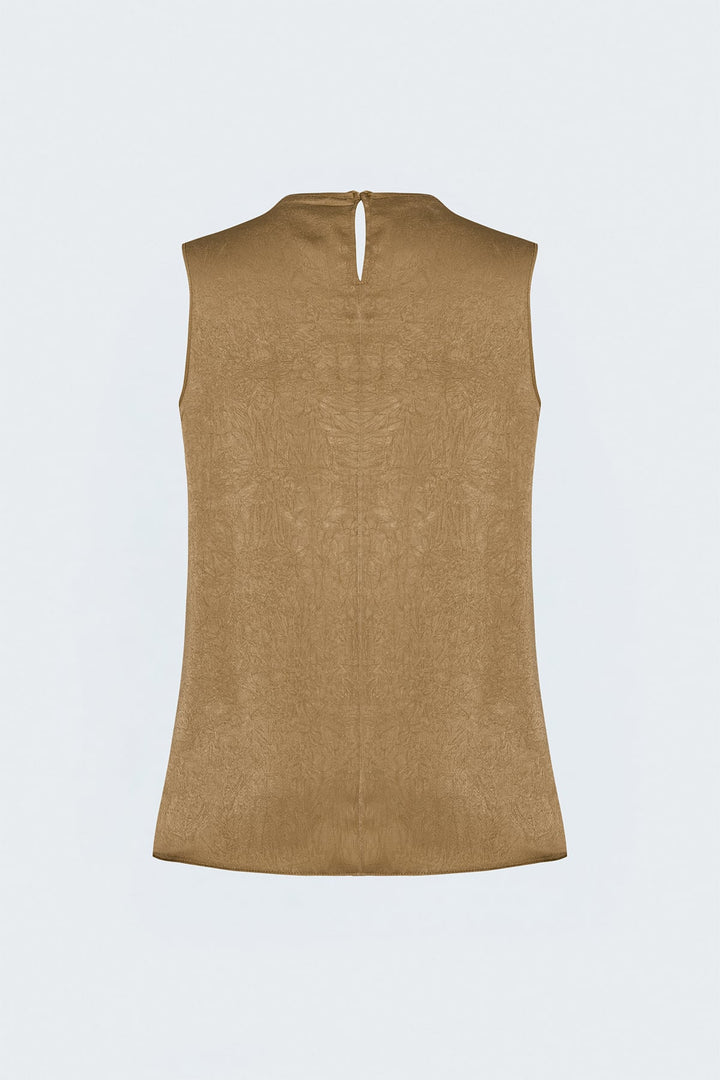 Sateen Blouse en satin à col dégagé - Camel