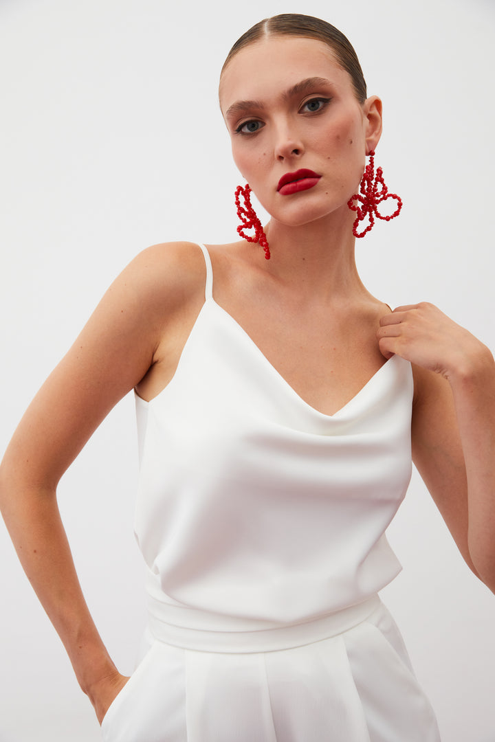 Sateen Blouse Satinée Col Dégagé - Écru