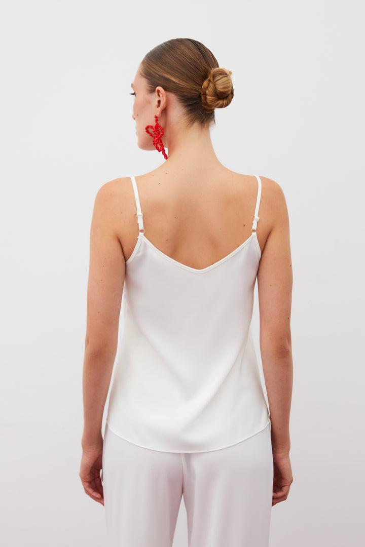 Sateen Blouse Satinée Col Dégagé - Écru