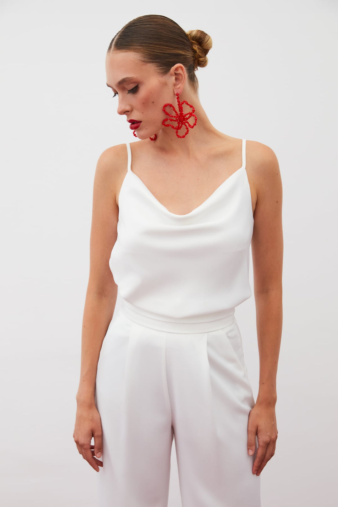 Sateen Blouse Satinée Col Dégagé - Écru