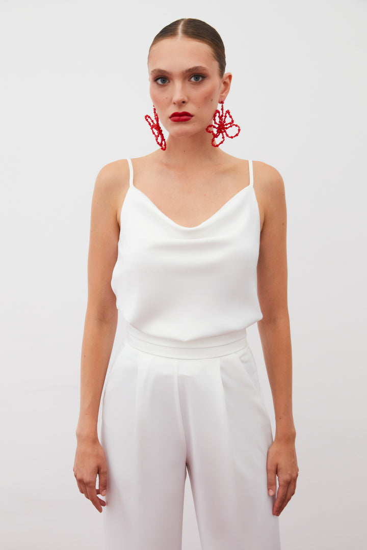 Sateen Blouse Satinée Col Dégagé - Écru