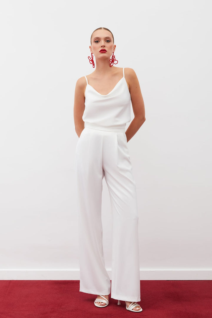 Sateen Blouse Satinée Col Dégagé - Écru