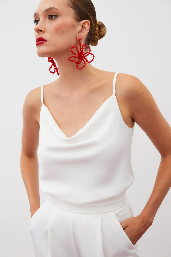 Sateen Blouse Satinée Col Dégagé - Écru