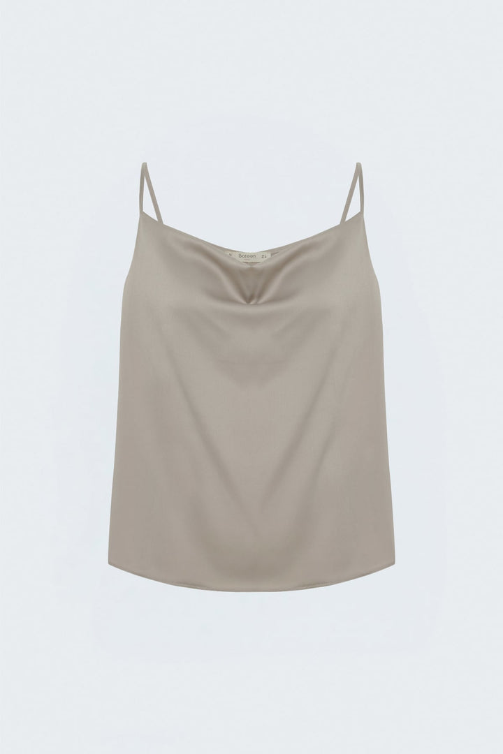 Sateen Blouse satin à col dégagé - Foncé Beige