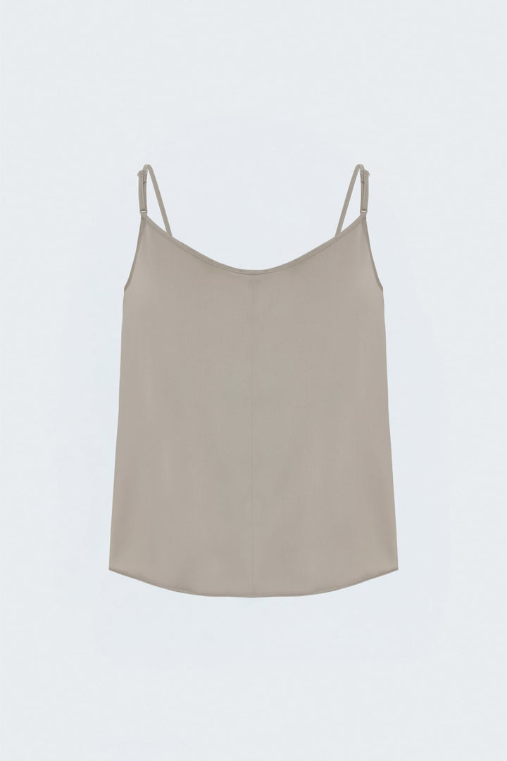 Sateen Blouse satin à col dégagé - Foncé Beige