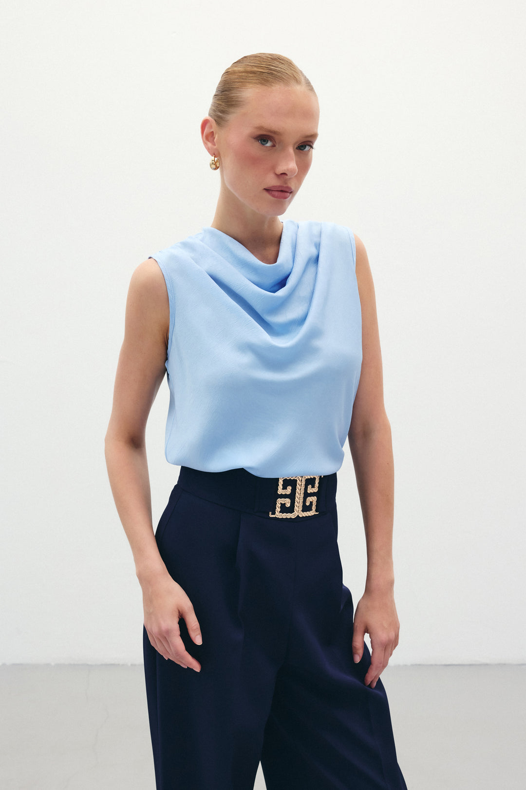 Sateen Débardeur Satiné Col Bateau - Bleu