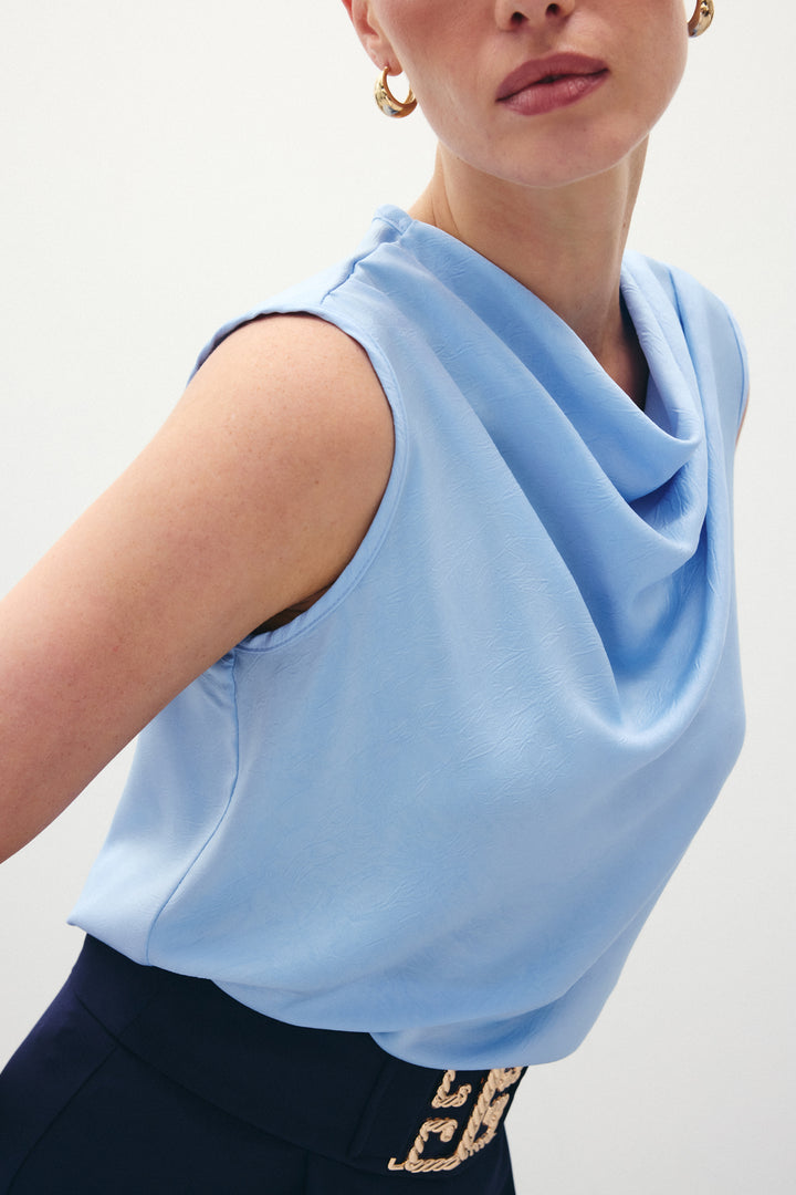 Sateen Débardeur Satiné Col Bateau - Bleu