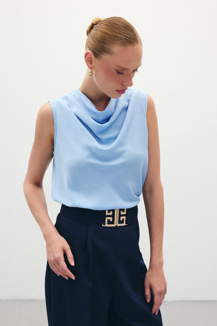 Sateen Débardeur Satiné Col Bateau - Bleu