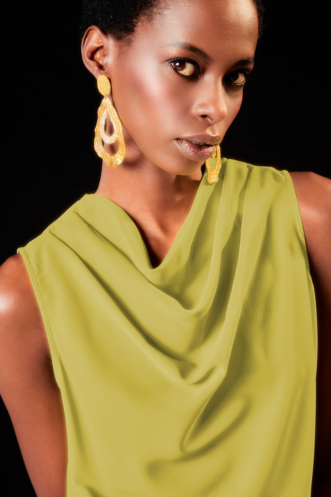 Sateen Blouse sans manches à col dégagé - yag Vert