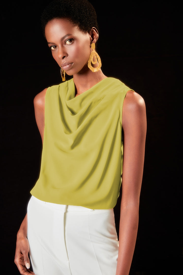 Sateen Blouse sans manches à col dégagé - yag Vert