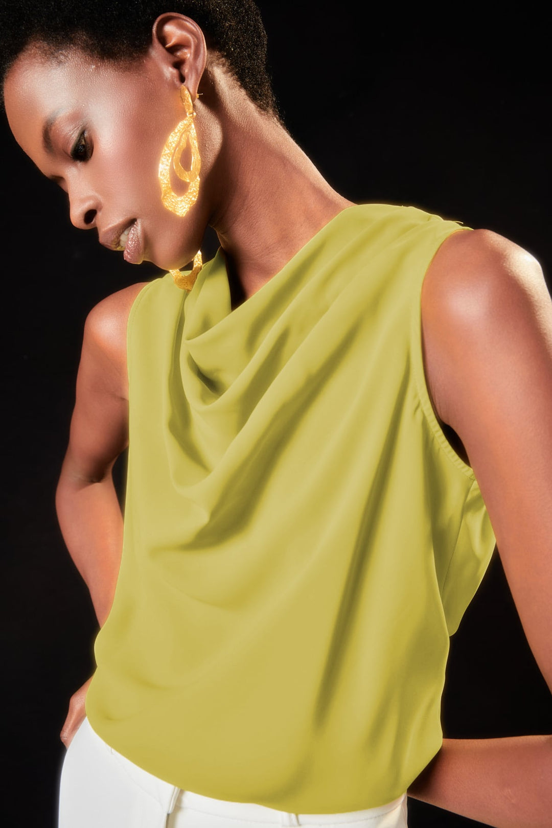 Sateen Blouse sans manches à col dégagé - yag Vert
