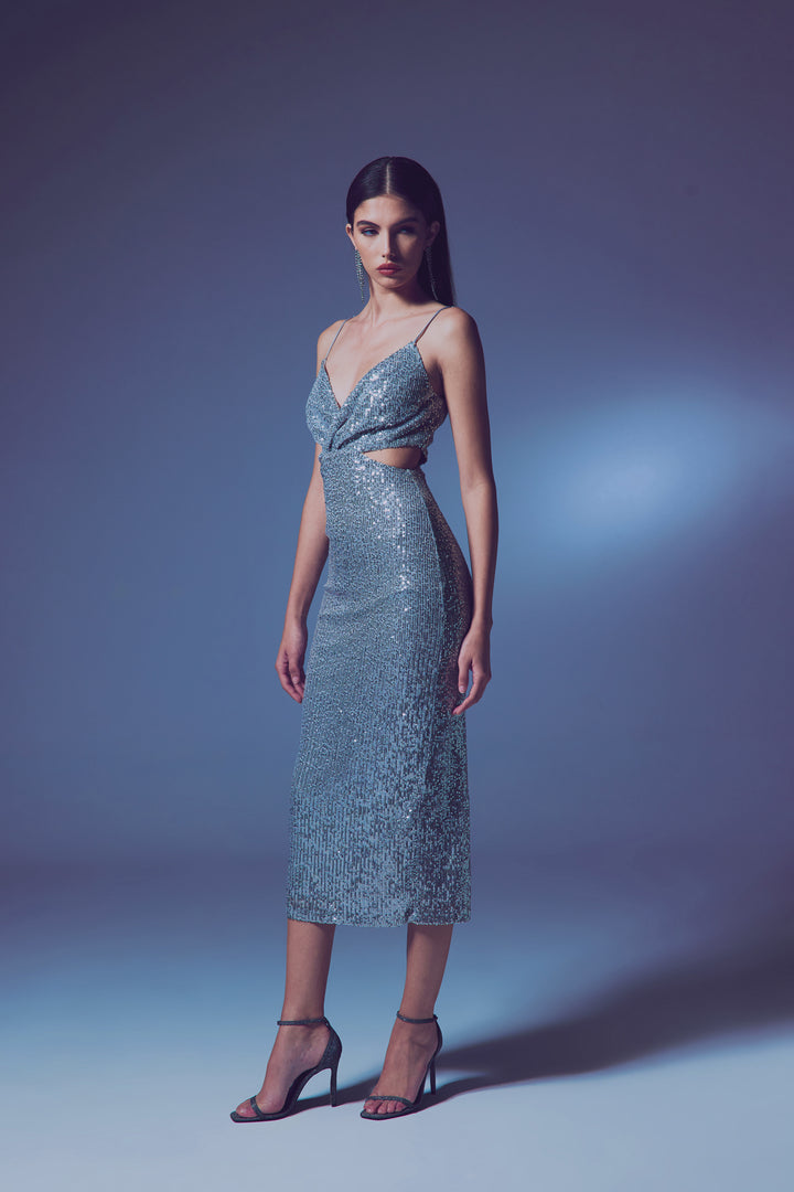 Sateen Robe pailletée décolletée - Argent