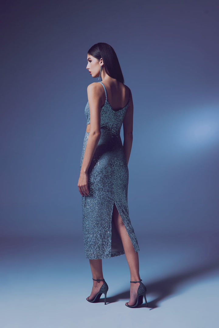 Sateen Robe pailletée décolletée - Argent