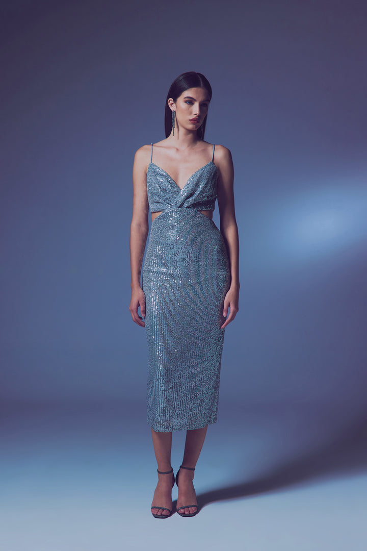 Sateen Robe pailletée décolletée - Argent
