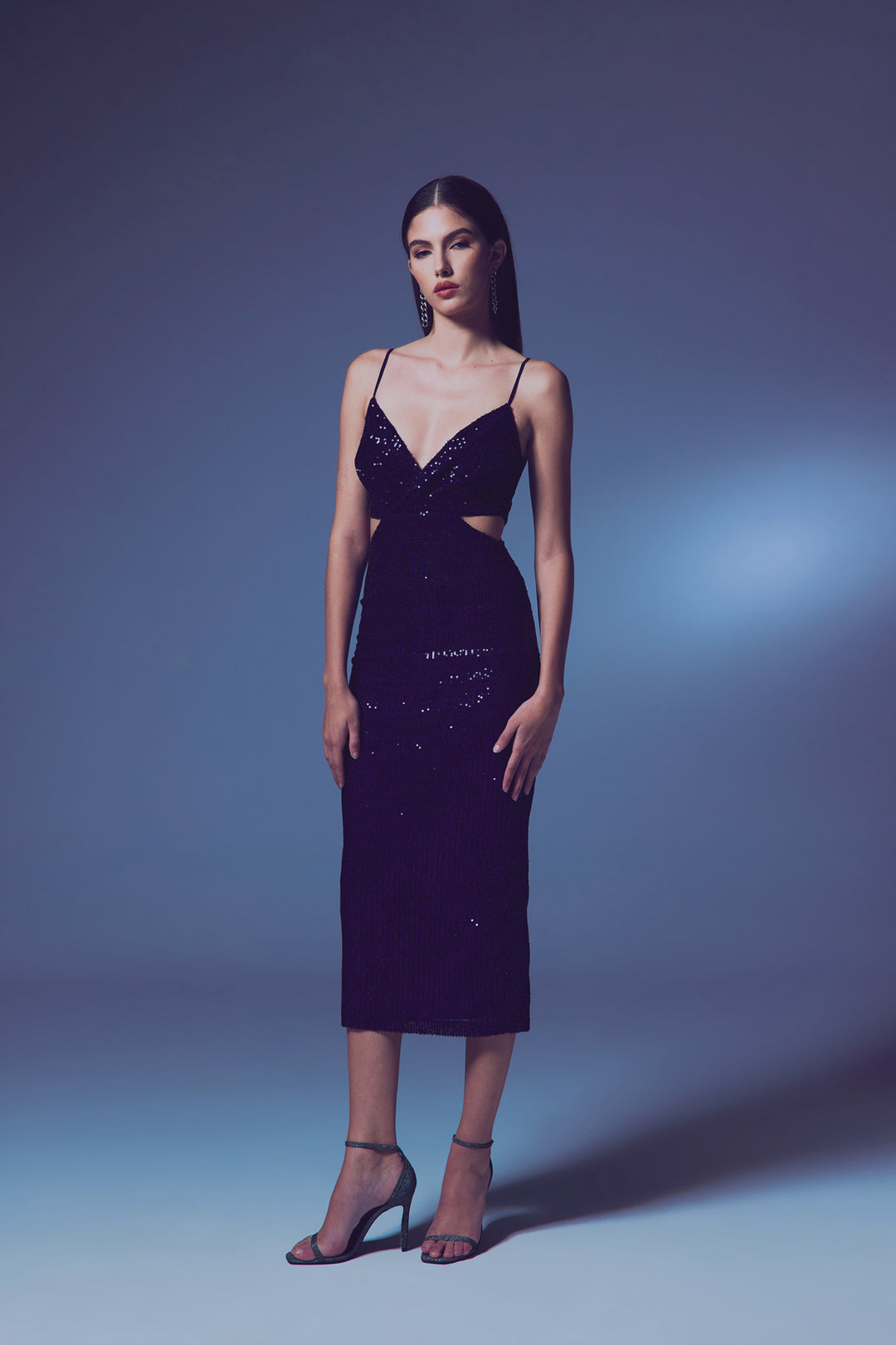 Sateen Robe pailletée décolletée - Bleu marine