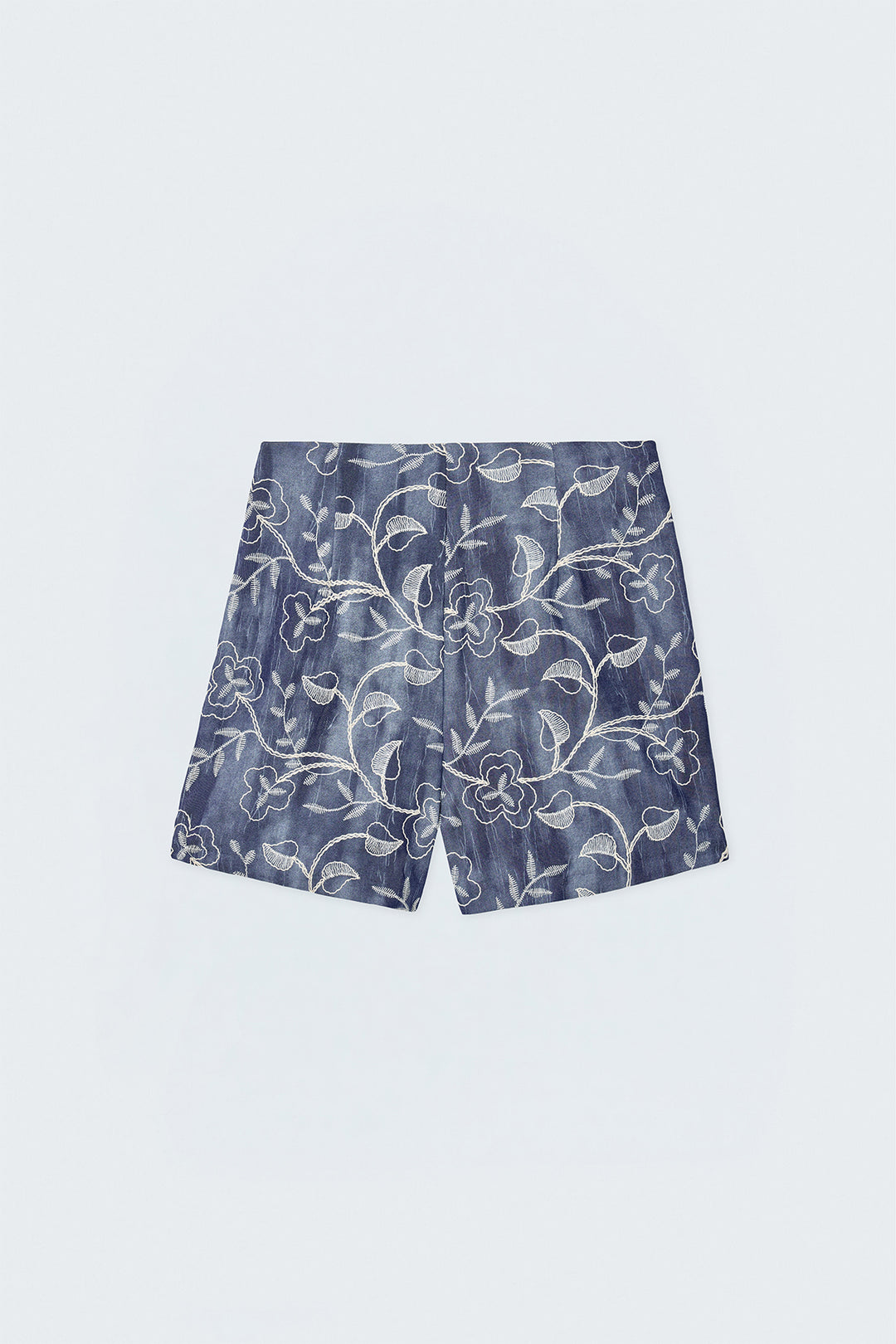 Sateen Jupe Courte Brodée en Denim - Bleu marine