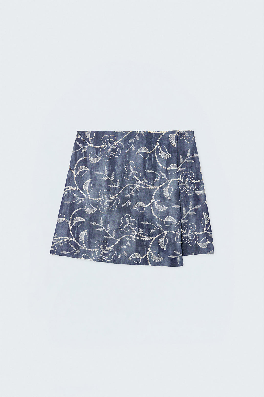 Sateen Jupe Courte Brodée en Denim - Bleu marine