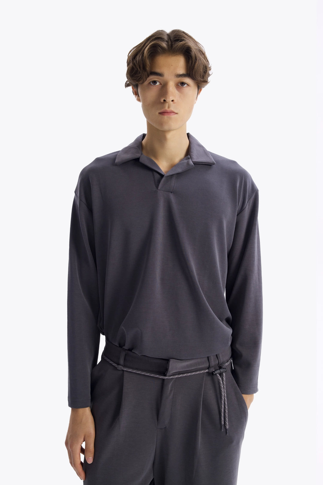 Giesto T-Shirt en Drape Col Marin - Anthracite