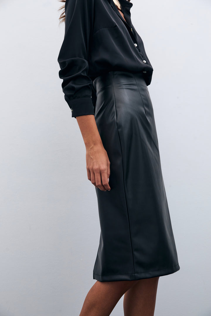 Sateen Jupe crayon en cuir - Noir