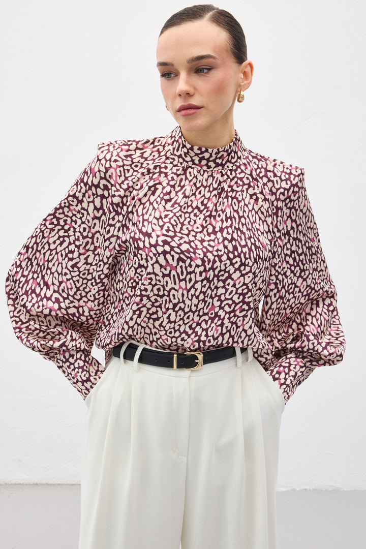 Sateen Blouse à motifs - Prune