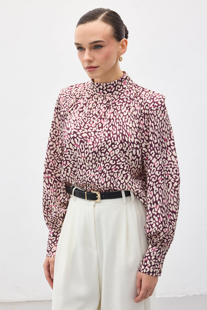 Sateen Blouse à motifs - Prune