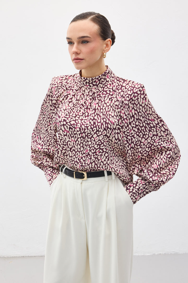 Sateen Blouse à motifs - Prune