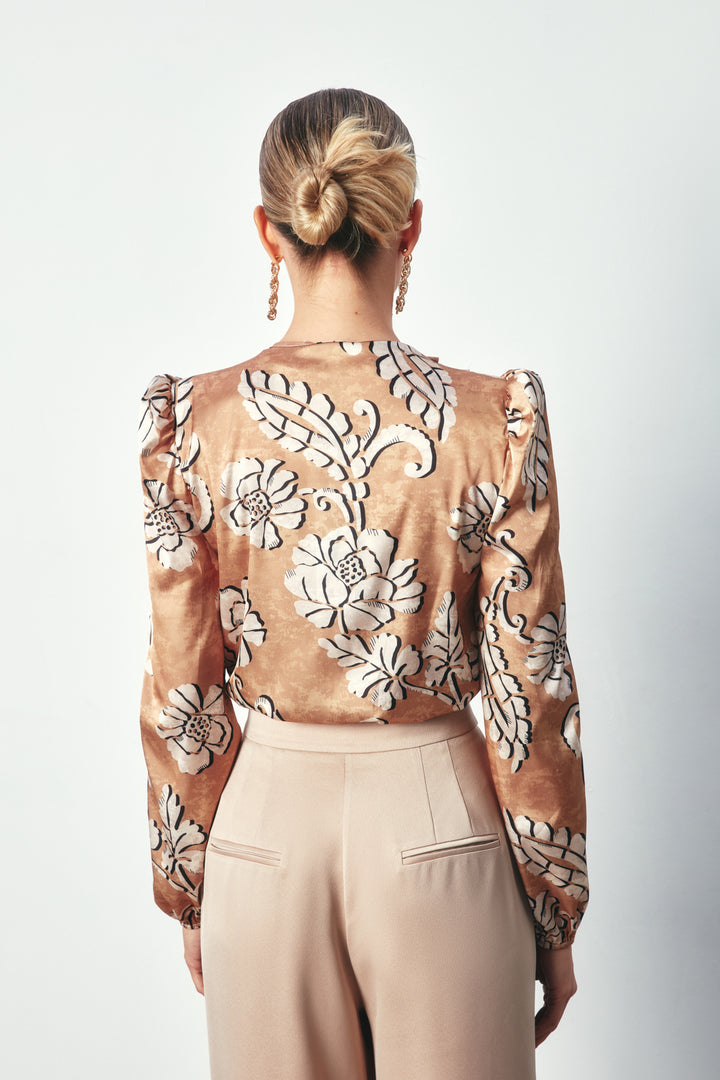 Sateen Blouse bodysuit à motifs - camel