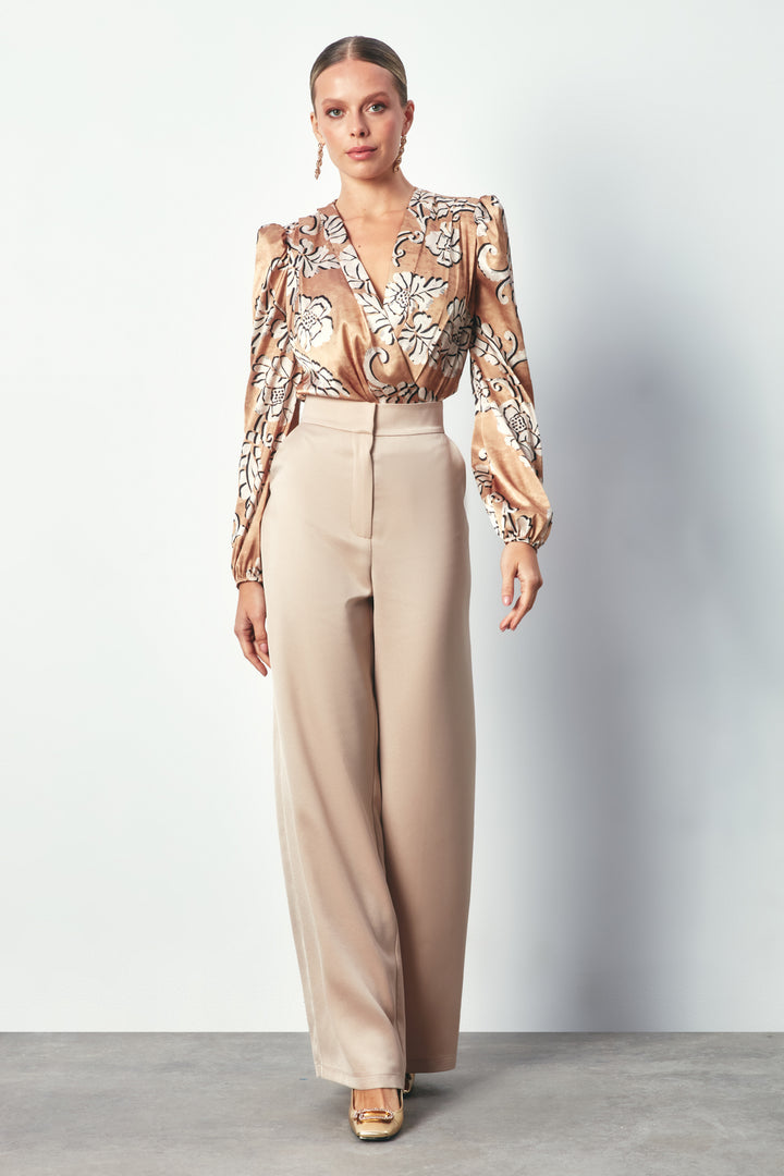 Sateen Blouse bodysuit à motifs - camel