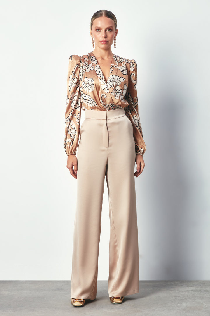 Sateen Blouse bodysuit à motifs - camel
