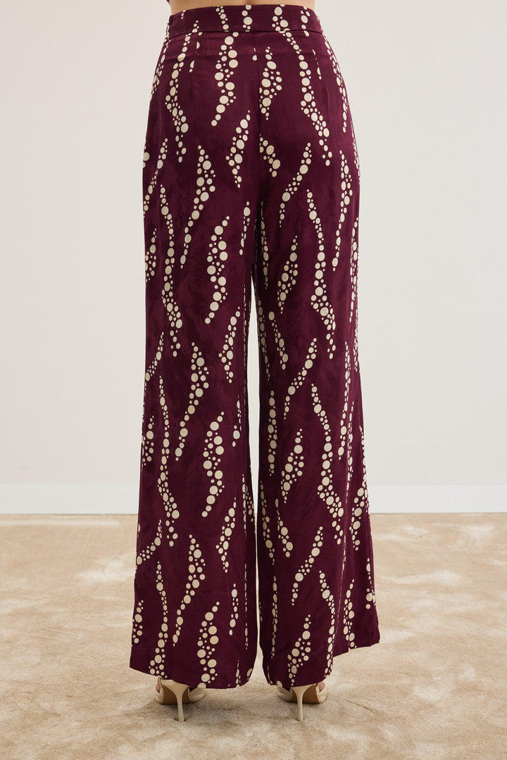 Sateen Pantalon Large Imprimé - Bordeaux