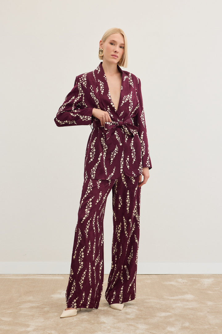 Sateen Pantalon Large Imprimé - Bordeaux