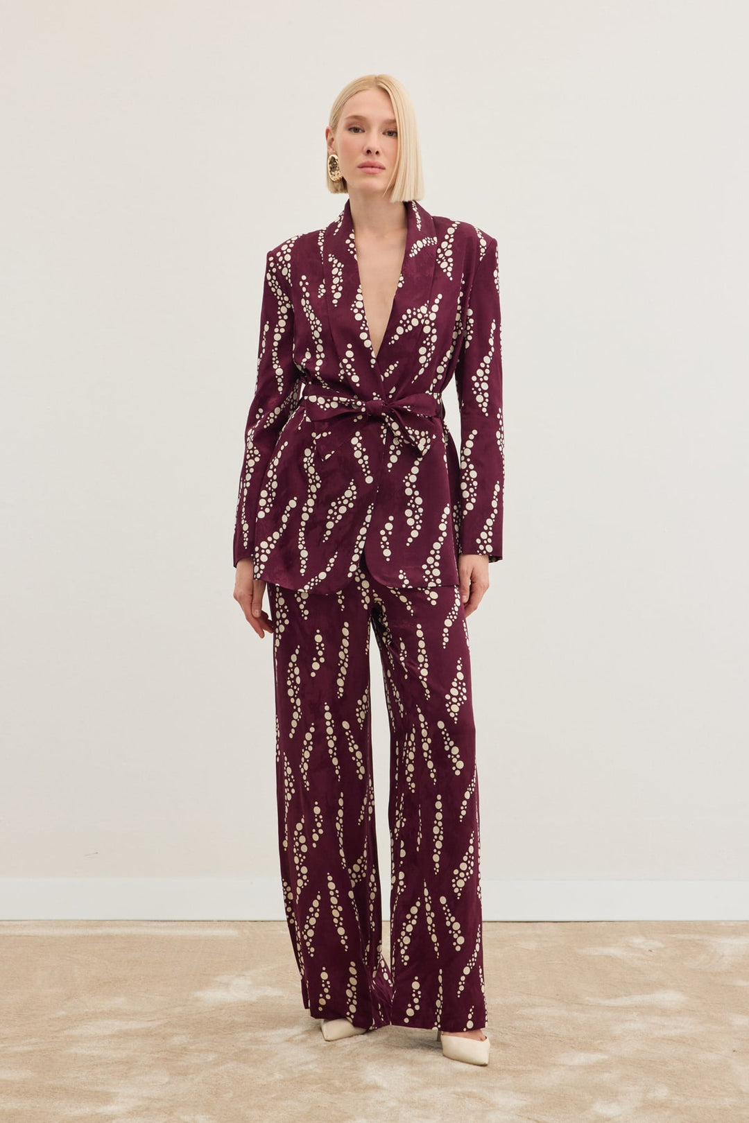 Sateen Pantalon Large Imprimé - Bordeaux