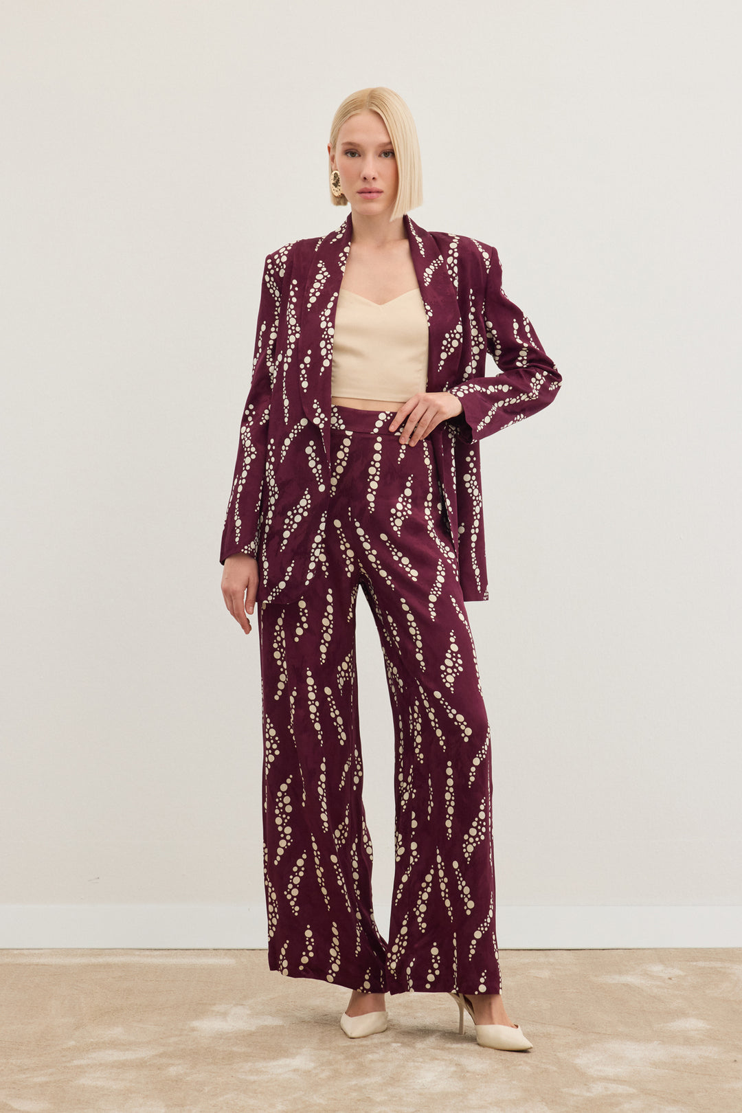 Sateen Pantalon Large Imprimé - Bordeaux