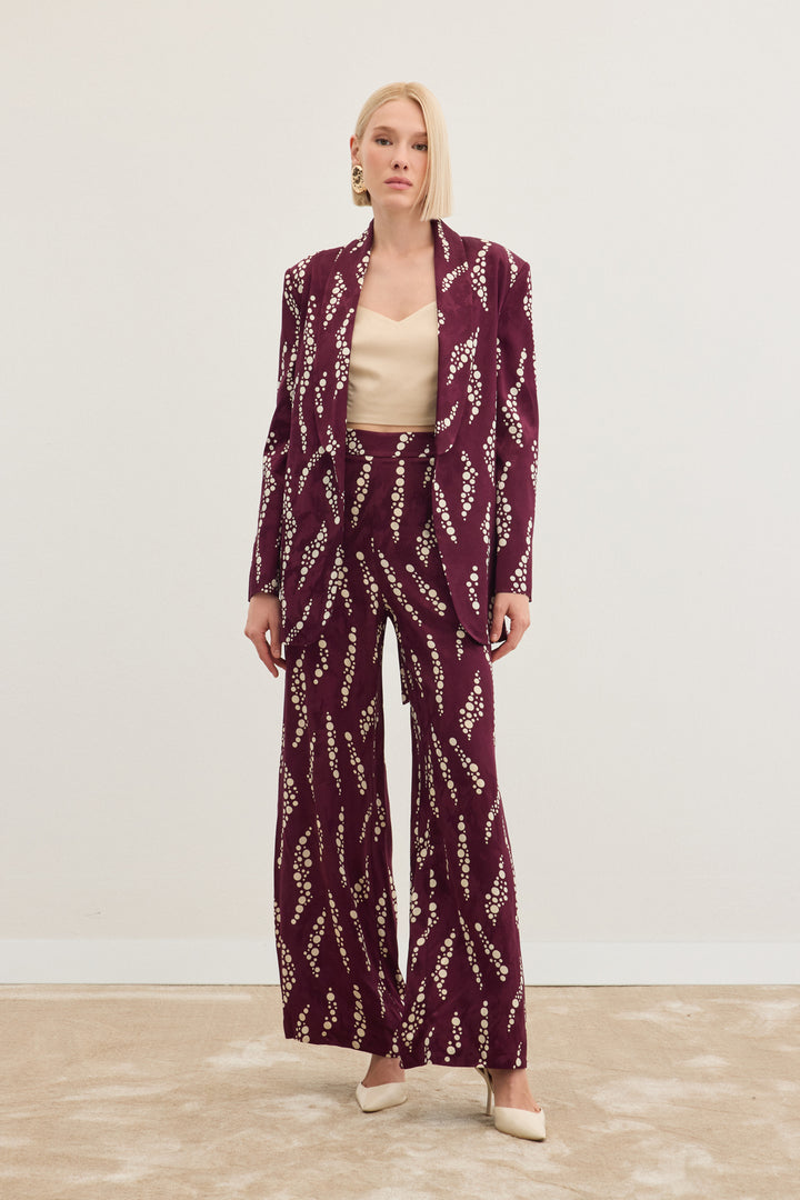 Sateen Pantalon Large Imprimé - Bordeaux