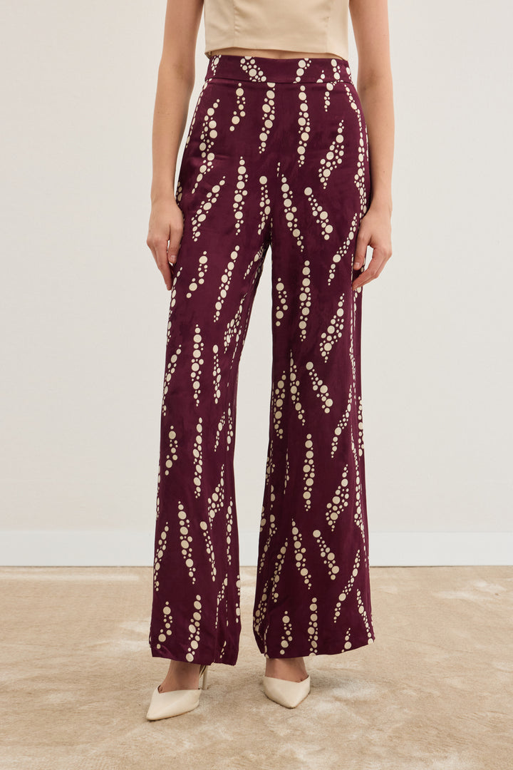 Sateen Pantalon Large Imprimé - Bordeaux