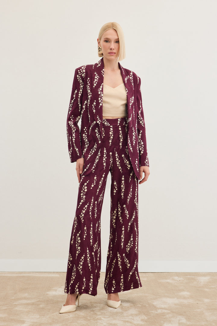 Sateen Pantalon Large Imprimé - Bordeaux