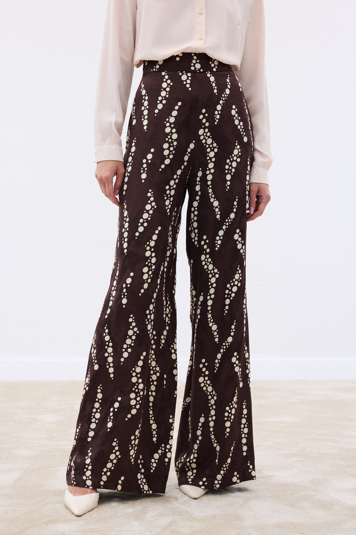 Sateen Pantalon Large Imprimé - Marron