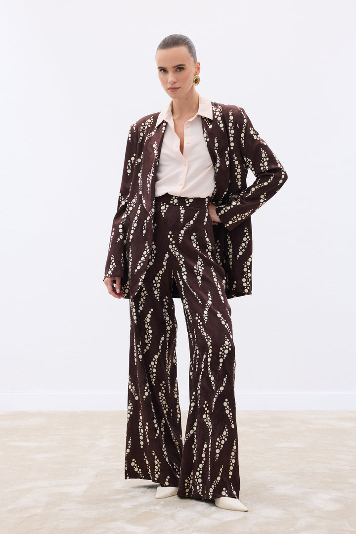 Sateen Pantalon Large Imprimé - Marron