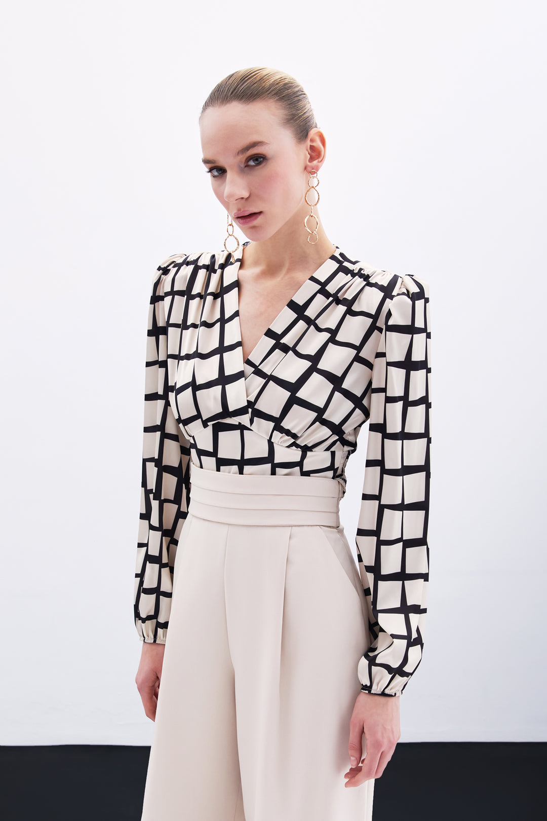 Sateen Top Crop à Motifs - Beige