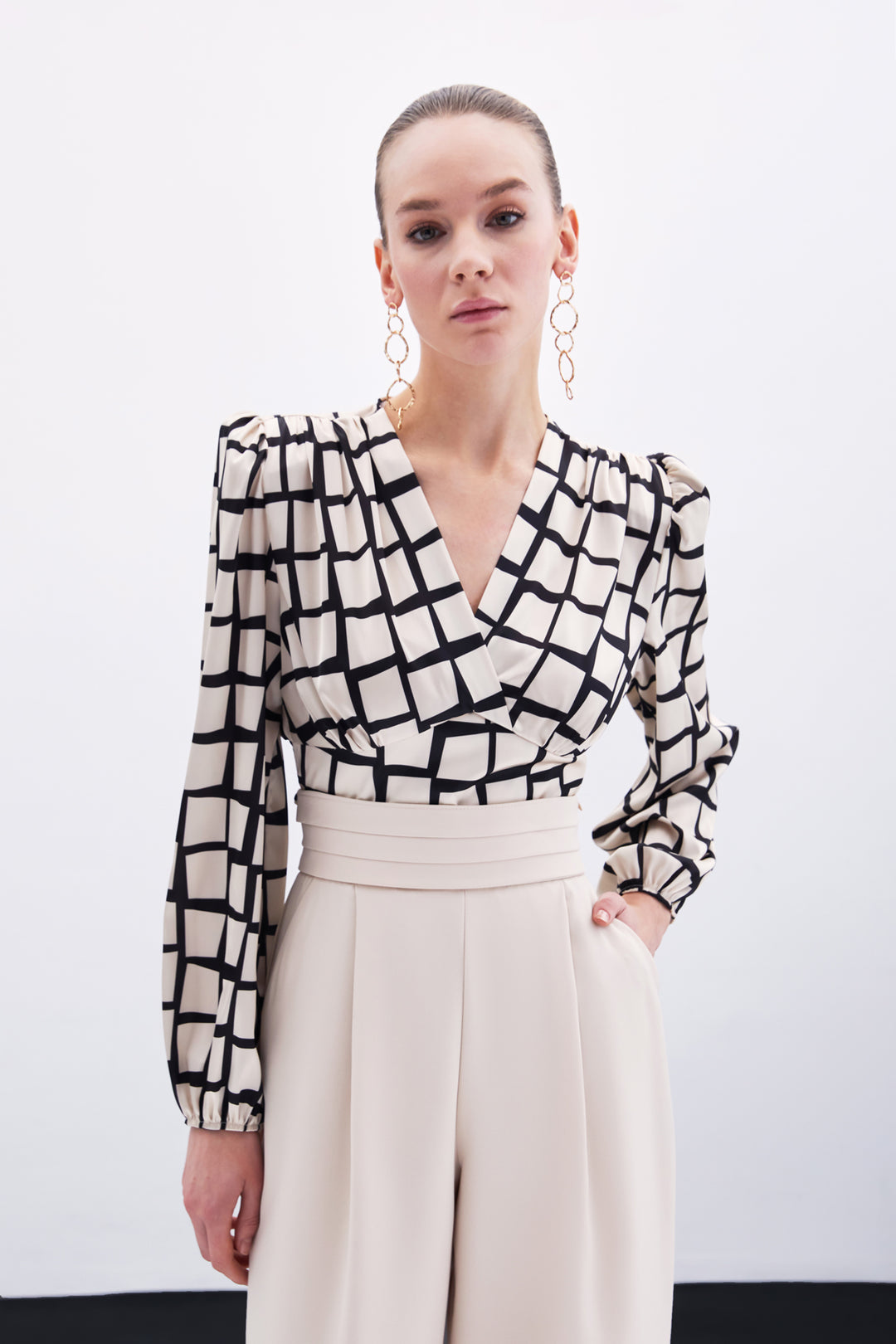 Sateen Top Crop à Motifs - Beige