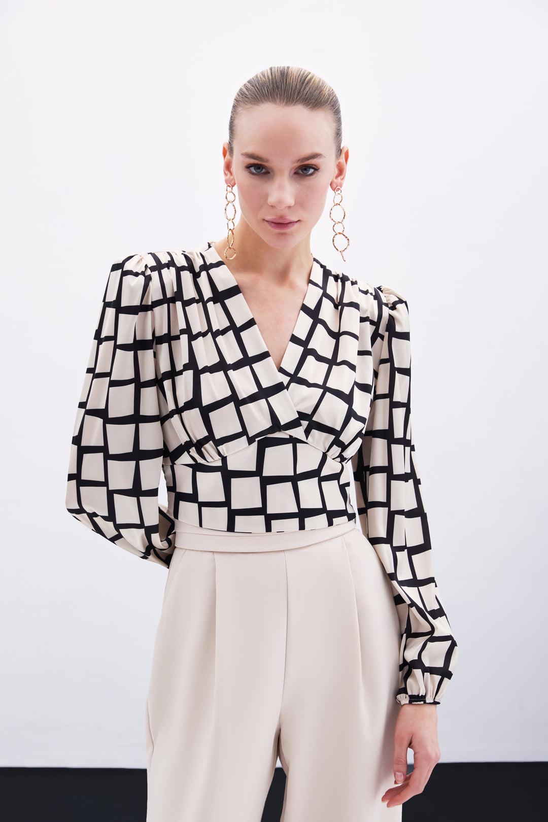 Sateen Top Crop à Motifs - Beige