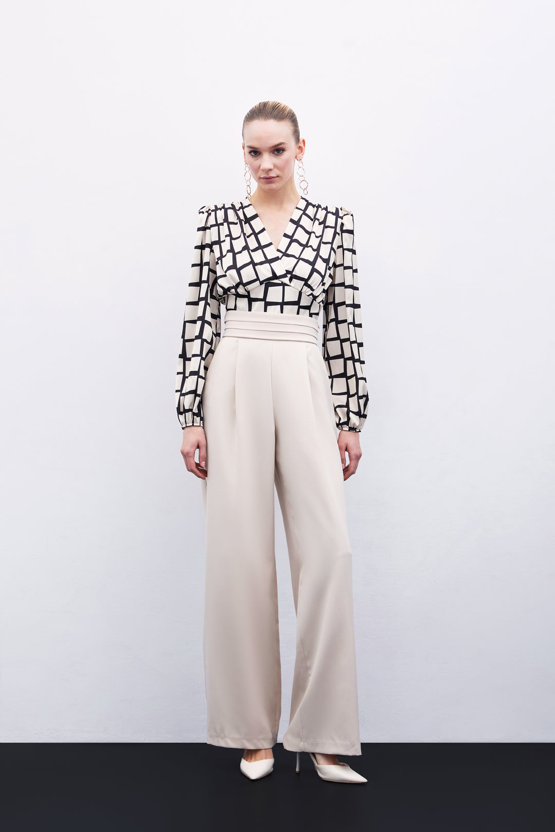 Sateen Top Crop à Motifs - Beige
