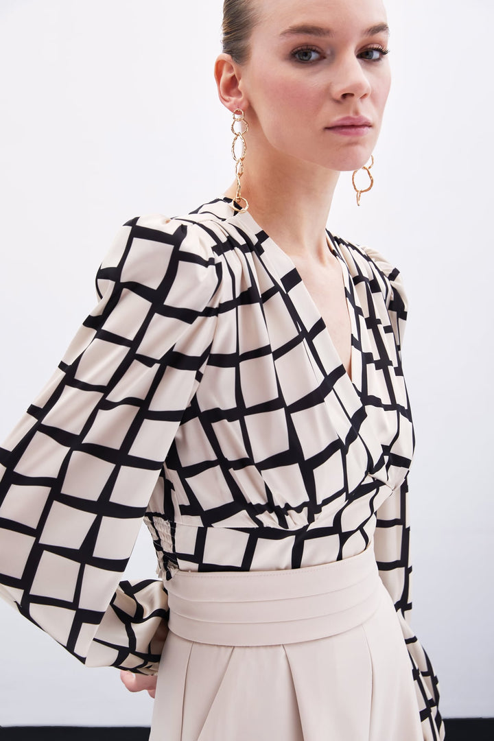 Sateen Top Crop à Motifs - Beige