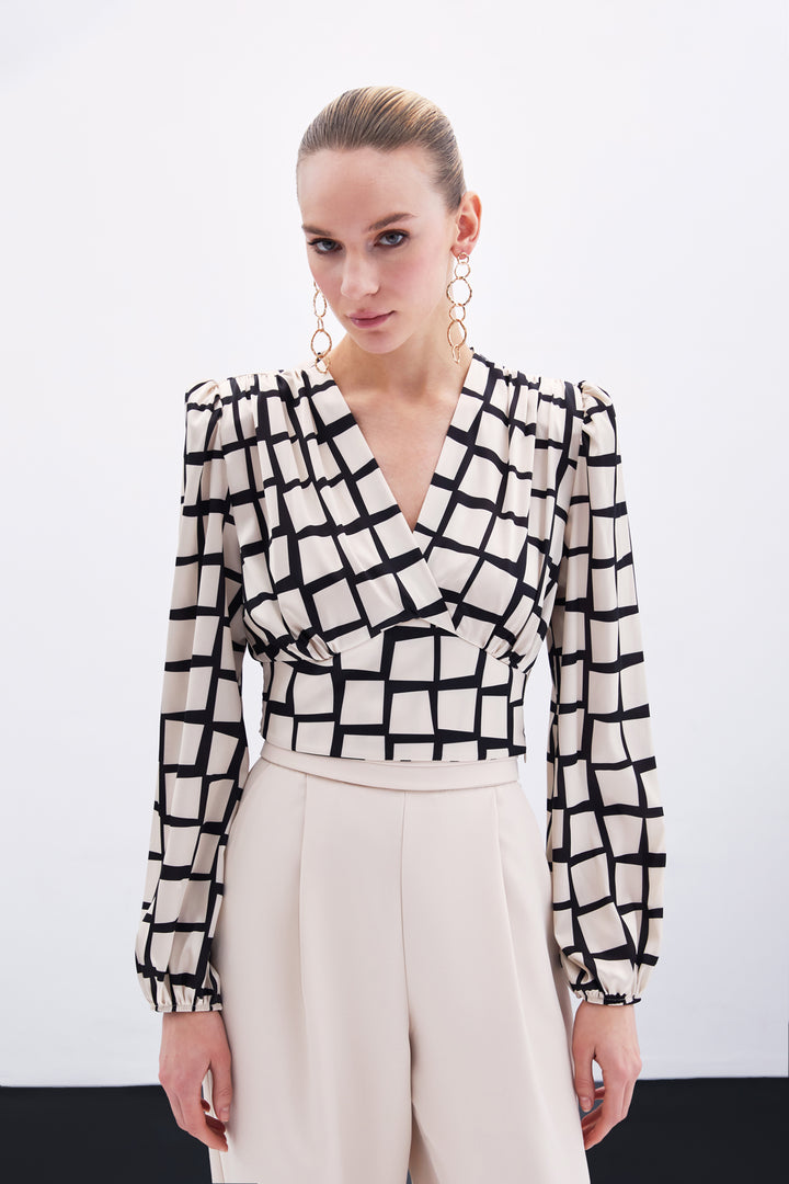 Sateen Top Crop à Motifs - Beige
