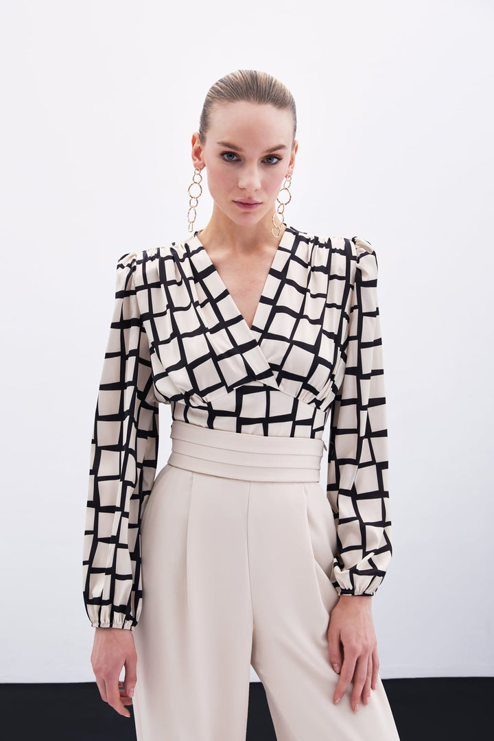 Sateen Top Crop à Motifs - Beige