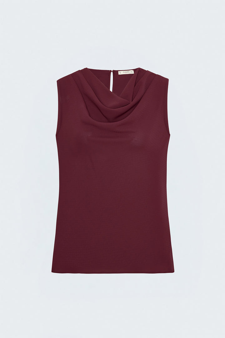 Sateen Blouse Col Degagé Imprimée - Bordeaux