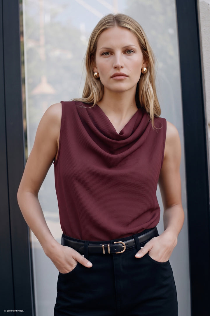 Sateen Blouse Col Degagé Imprimée - Bordeaux