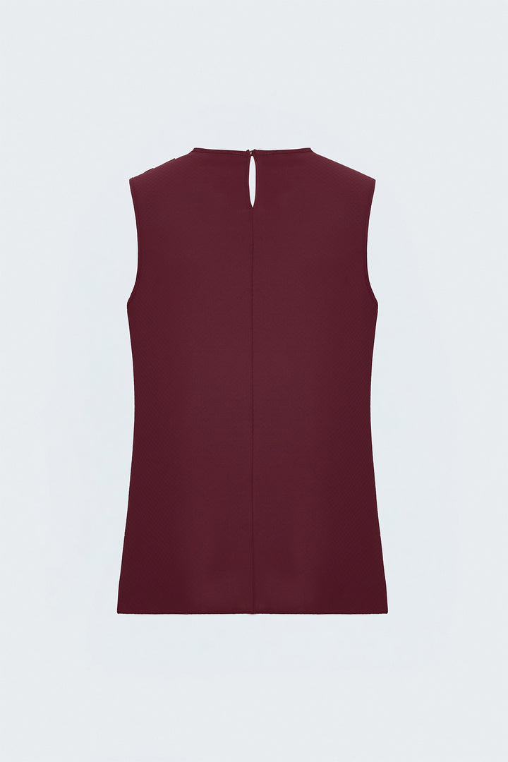 Sateen Blouse Col Degagé Imprimée - Bordeaux
