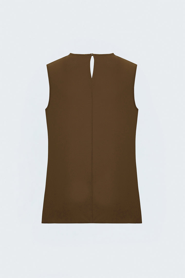 Sateen Blouse Col Degagé Imprimée - Marron
